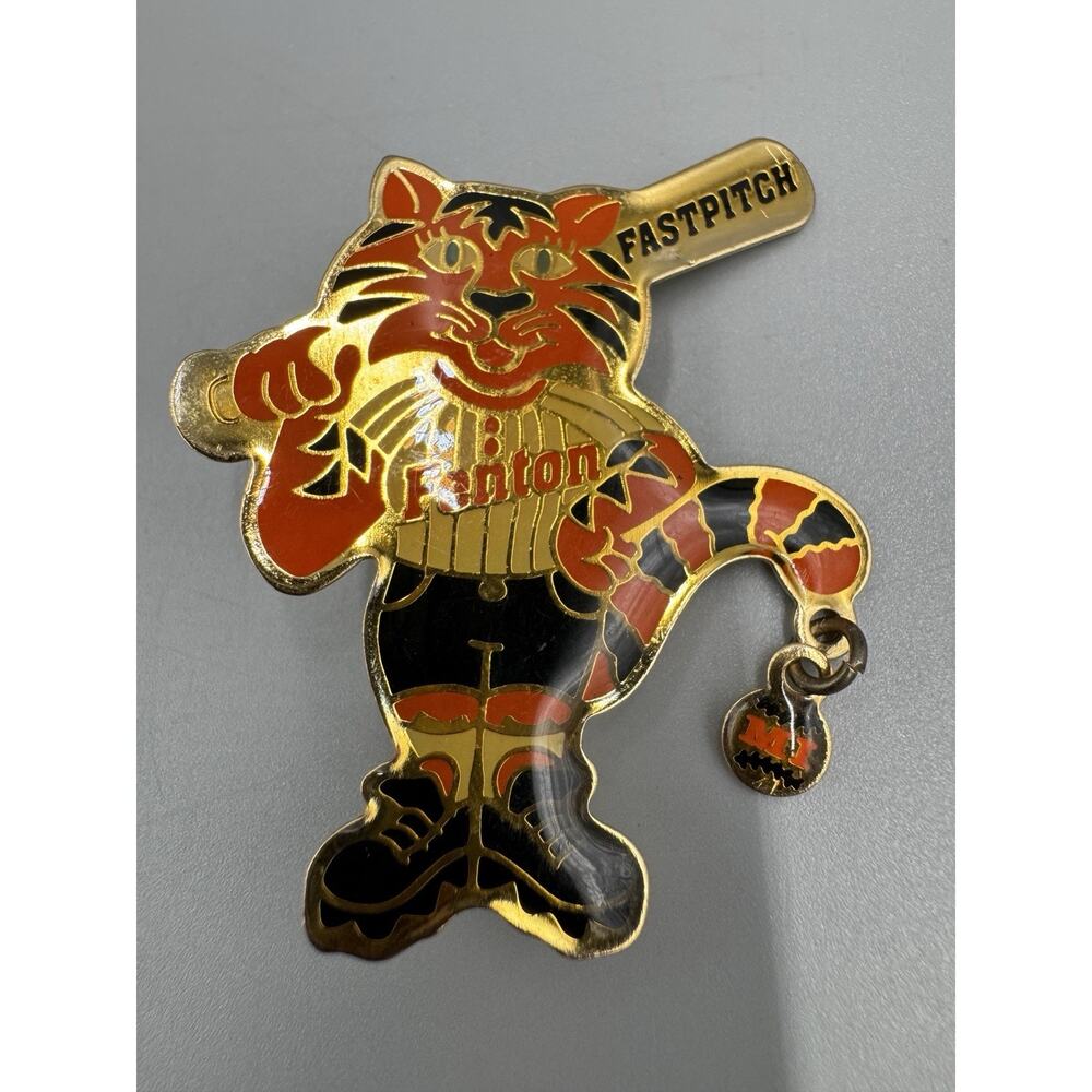 Vintage Fenton Fast Pitch Tiger‎ Softball Baseball Lapel Pin
